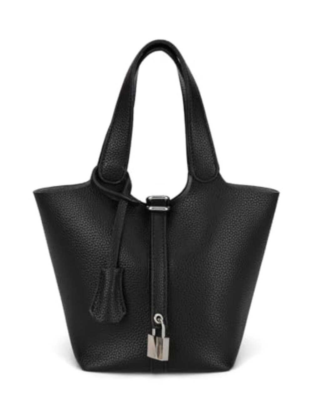 PU Leather Bucket Bag with 2 Detachable Straps Twist Lock Shoulder Handbag